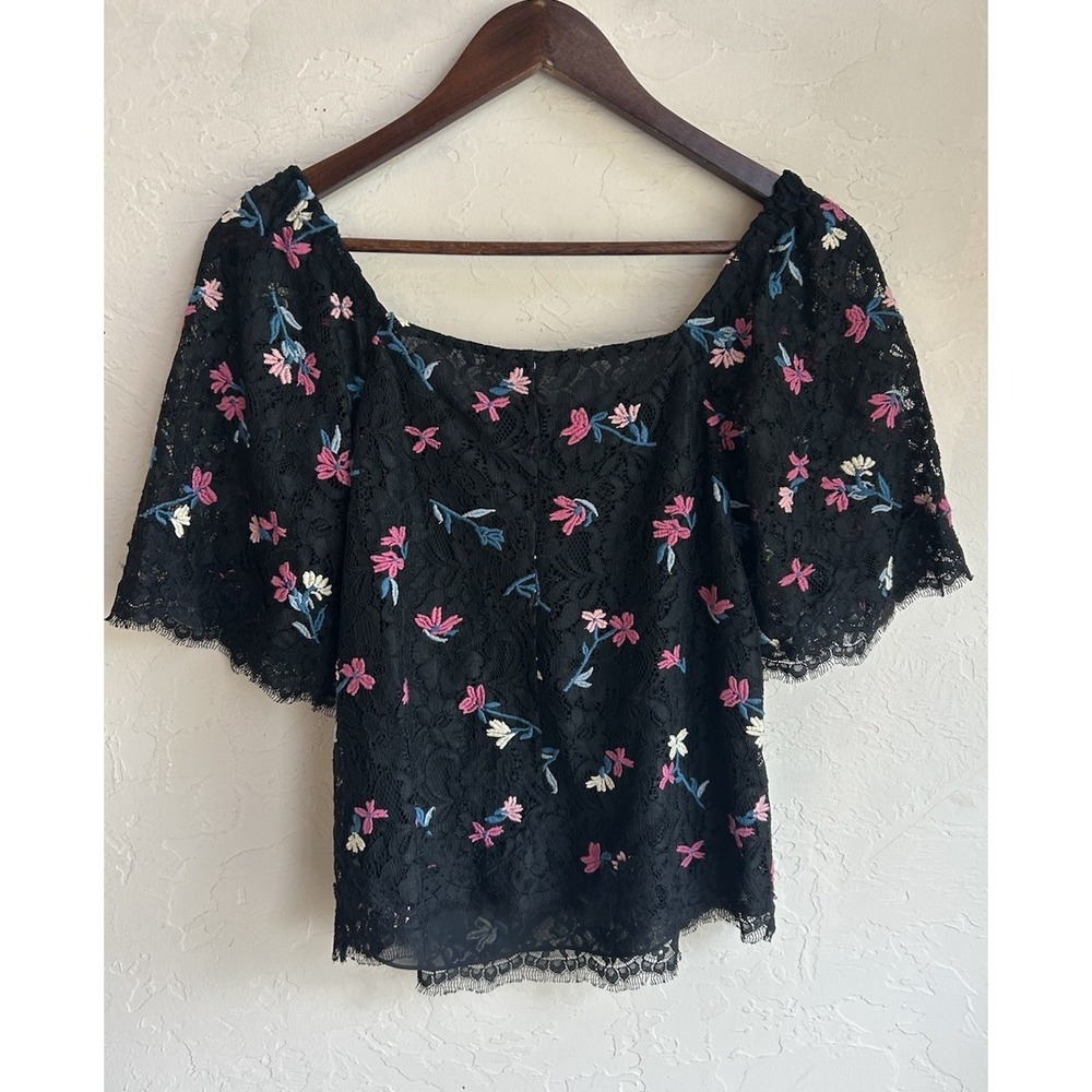 Rebecca Taylor Black Embroidered Lace Top 2 Cottagecore Floral Romantic Feminine - Picture 2 of 8